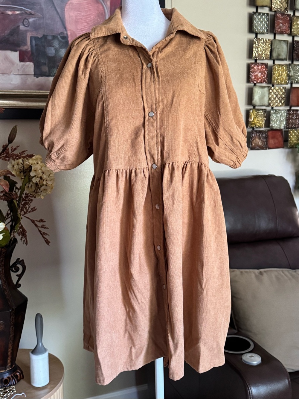 entro Rust-Tone Corduroy Button Midi Dress
